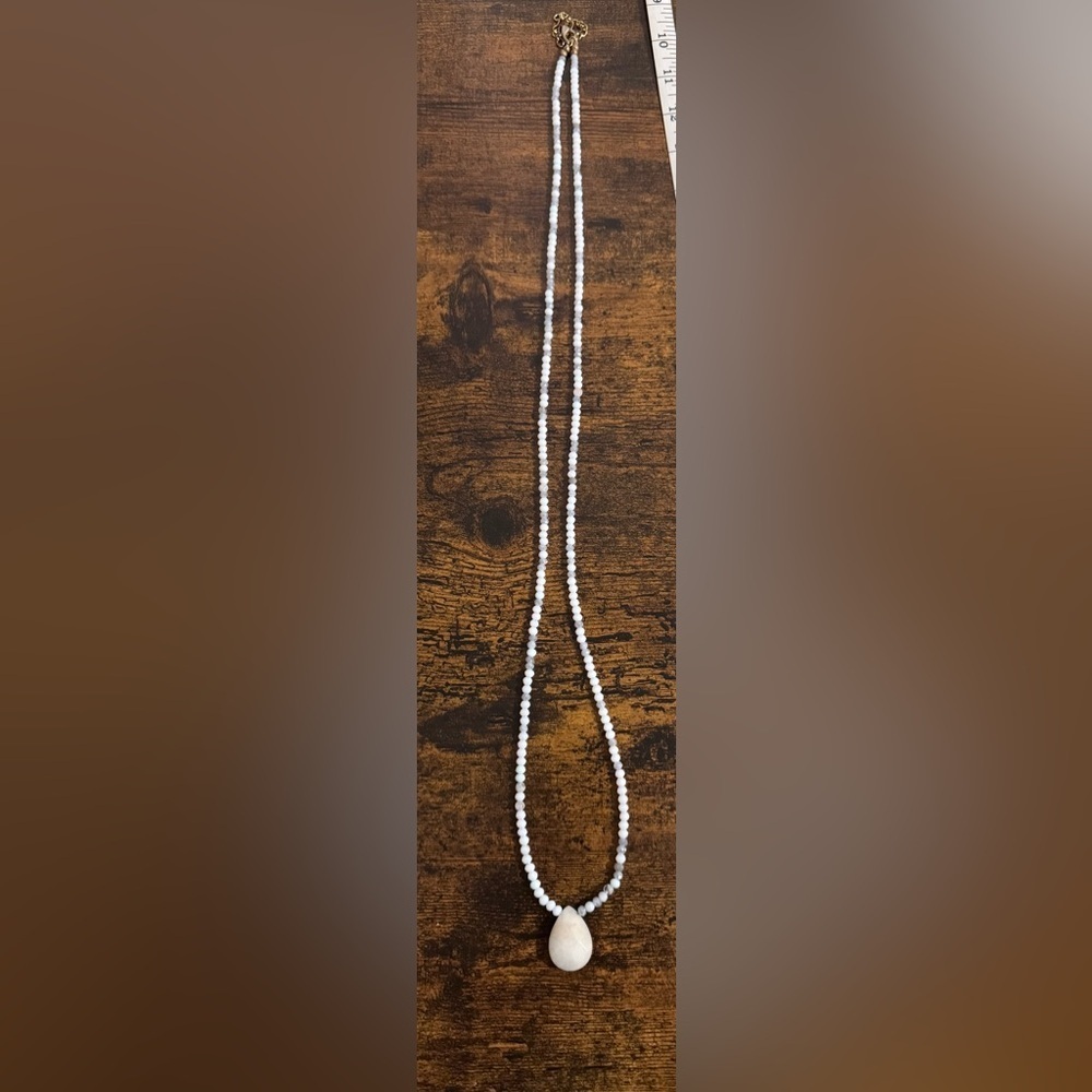 White & Grey Beaded Necklace with Pendant​​​